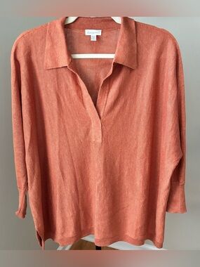 Garnet Hill Linen Knit Polo Tunic Top Size Medium in Terracota